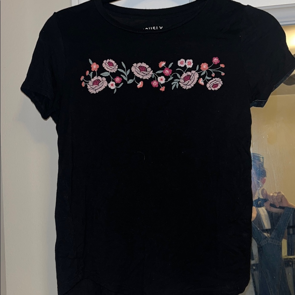 Seriously Soft Aero Black Floral Embroidered Top